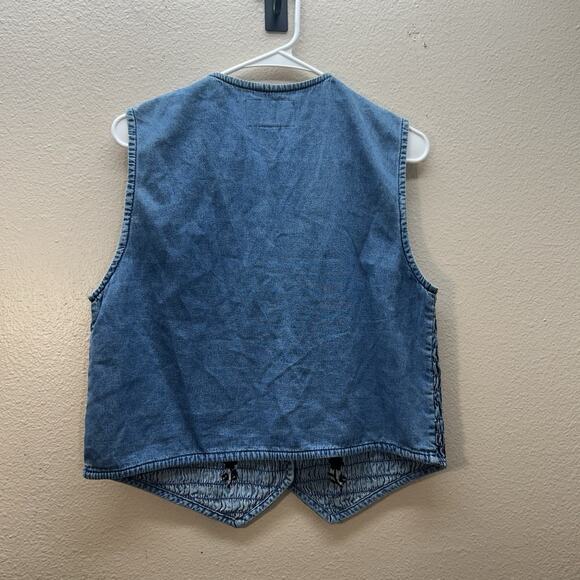 Vtg Denim Vest Black Floral Embroidered Chambray Western Cottagecore Prairie M - Picture 4 of 5